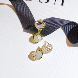 5/$100 14K Gold Plated Swan Earrings for Women High Quality Opal Rhinestones NWT